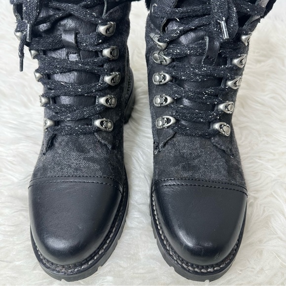 Frye Women’s Samantha Black Leather Canvas Shearling Combat Hiking Boots Size 8 - Picture 4 of 15